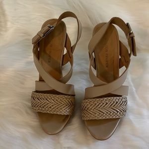 Boston Proper tan braided leather platform sandals, size 8.5
